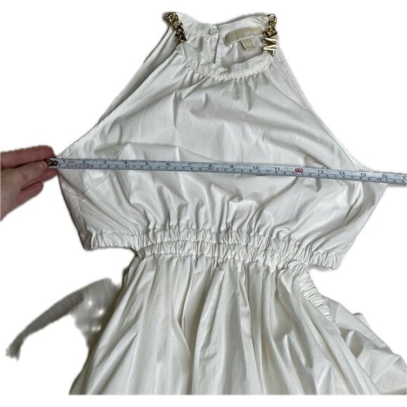 MICHAEL MICHAEL KORS Womens White Open Waist Midi Dress Logo Chain W/Pockets XS - Picture 6 of 6